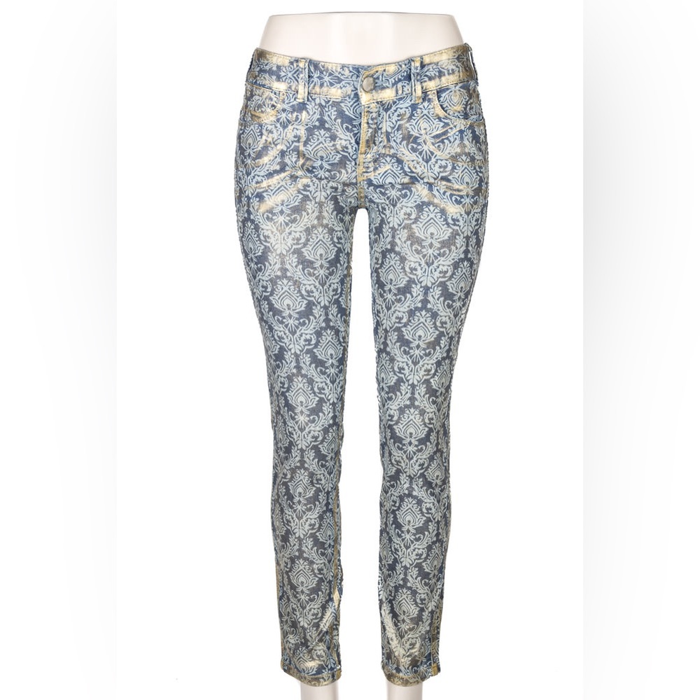 Free People Blue denim with gold foil skinny jeans size 25